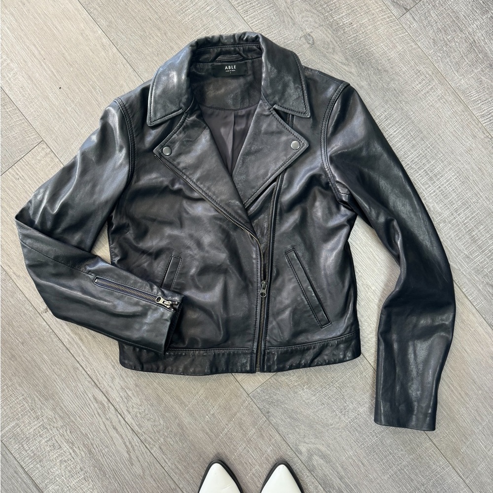 ABEL Maha Black Leather Biker Jacket Jacket